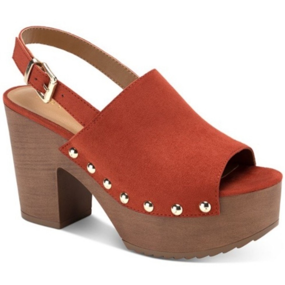 Sun + Stone's Rayaell Studded Sling Back Sandals Size 9 Rust Color